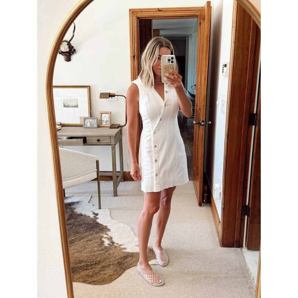 RAILS Rails Strand Asymmetric Denim Button-Up Dress in Salt White Size Small - Picture 2 of 10